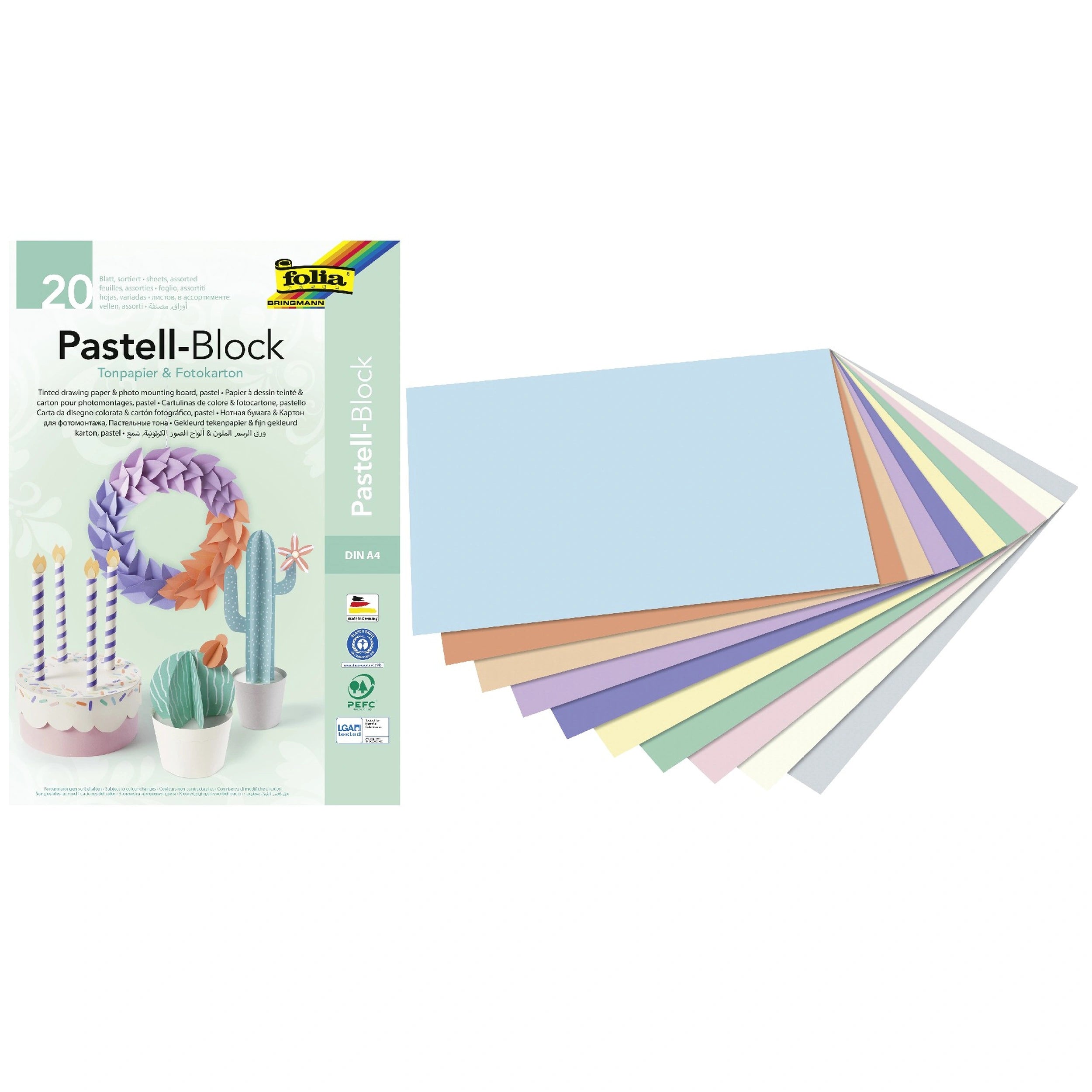 Folia - Pastelblock A4 Format 10X130 Gr And 10X300 Gr Pieces Multi Coloured Sheets - Arts & Crafts