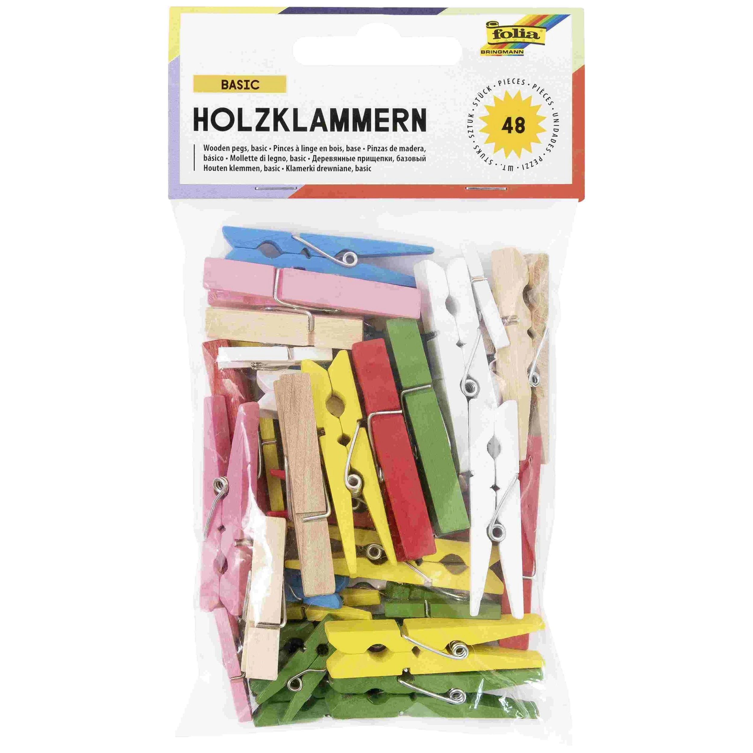 Folia - Wooden Clips Basic 48 Pieces Multi Coloured - Arts & Crafts