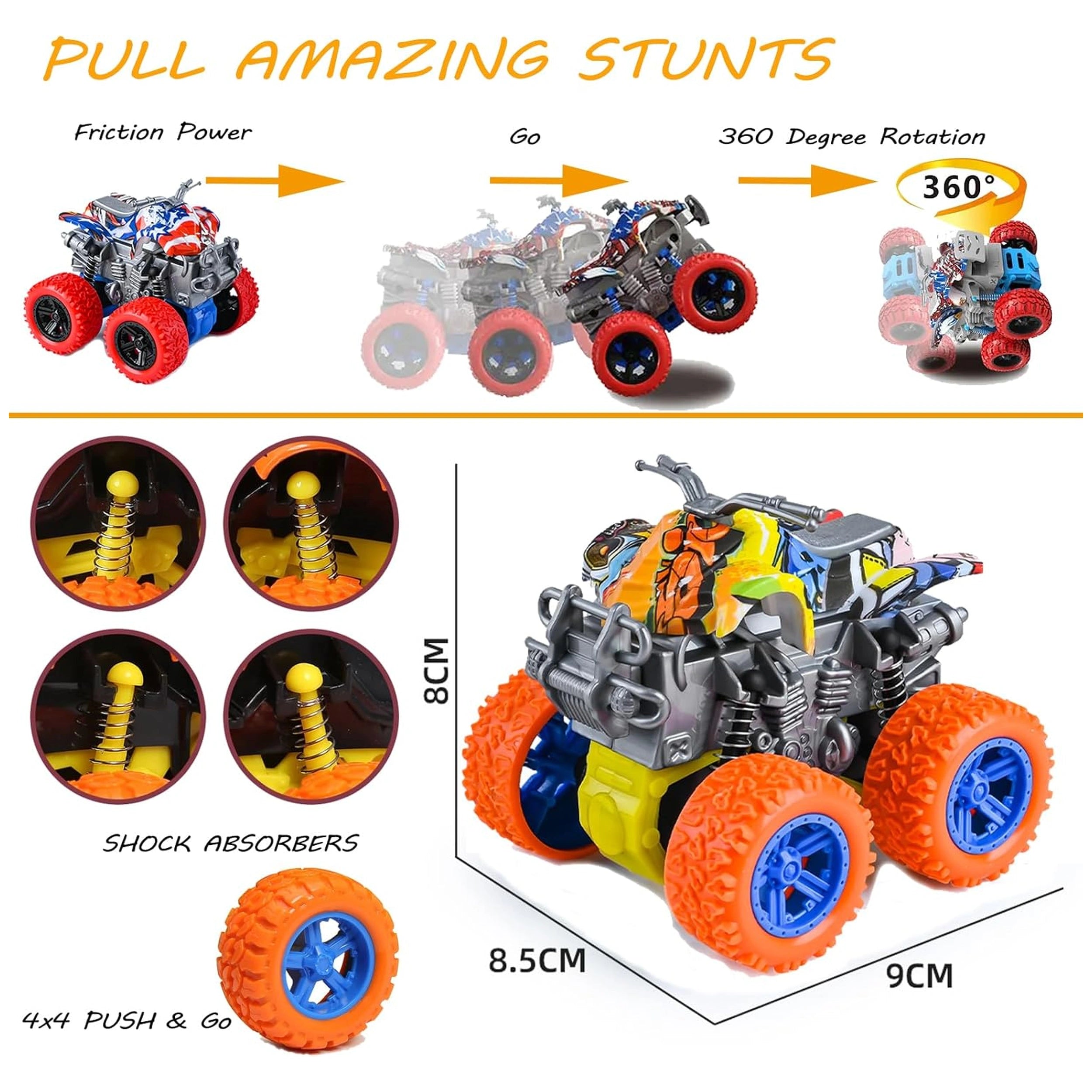 Ginmar - Graffiti Style 4Wd Friction-Powered Monster Quad – With Suspension