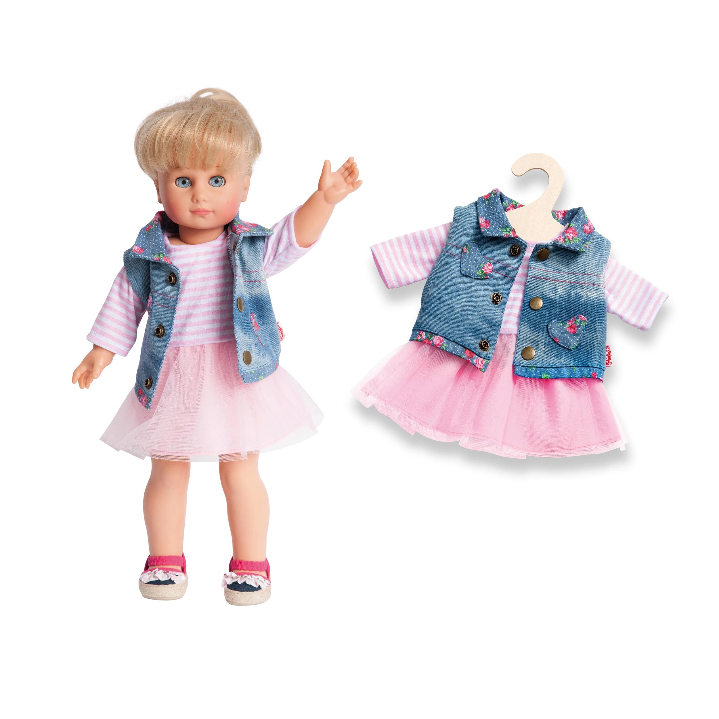 Heless - Kantjurk met Denim Vest Maat 35-45 Cm - Poppen Speelsets en Speelgoedfiguren