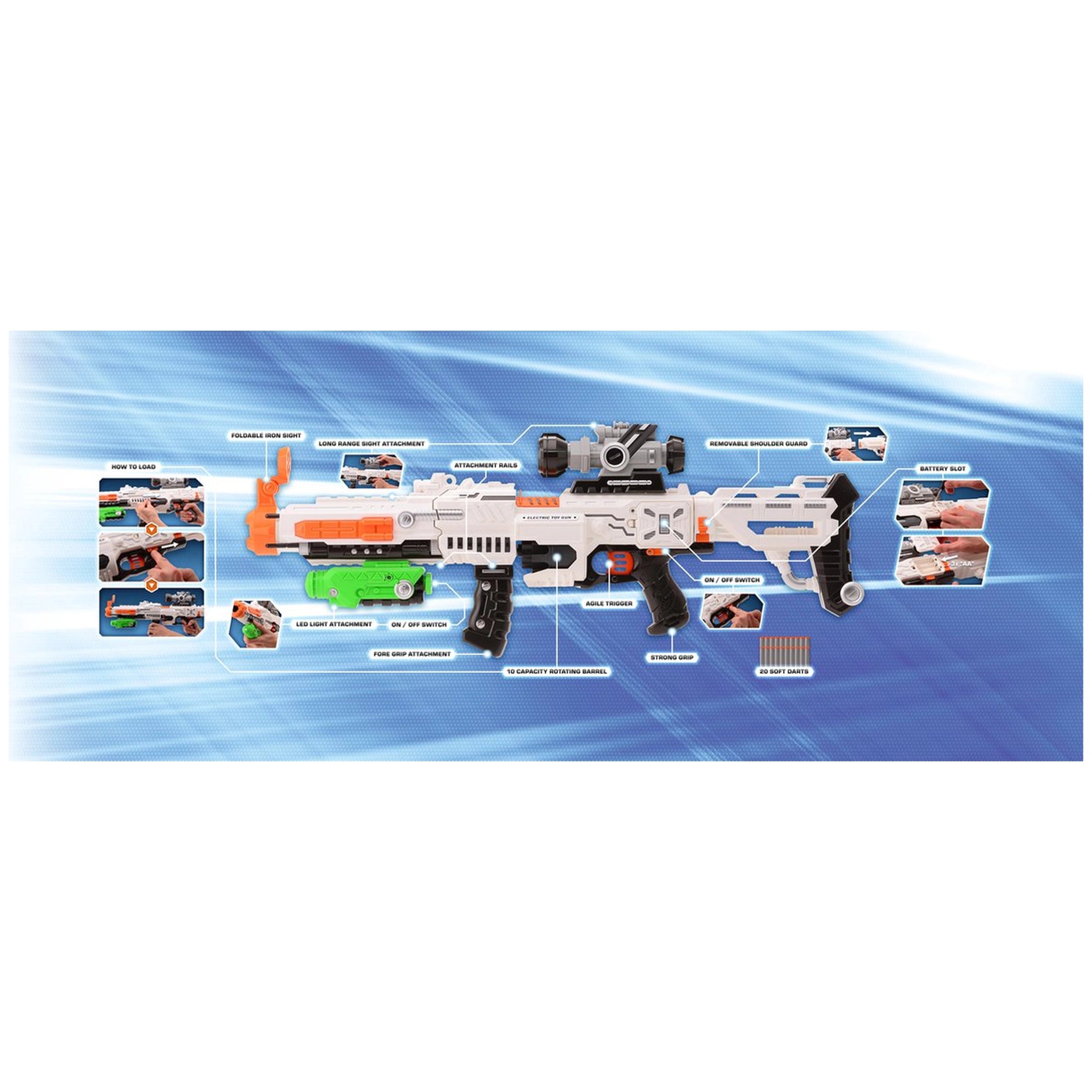Johntoy - Tack Pro Sniper With 20 Darts And Light 75 Cm - Outdoor Play Equipment