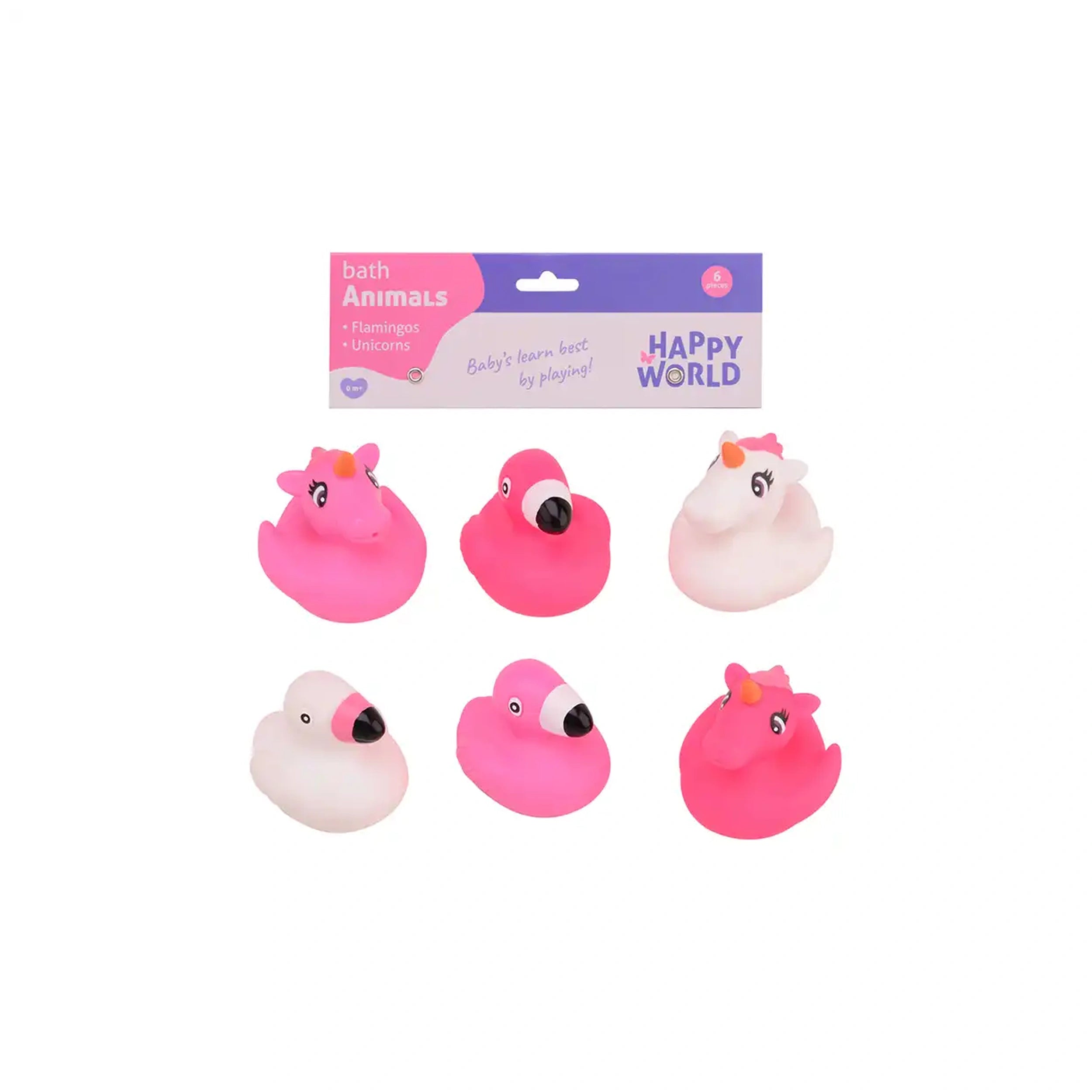 Johntoy - Unicorns And Flamingos 6 Pcs Pack - Bath Toys