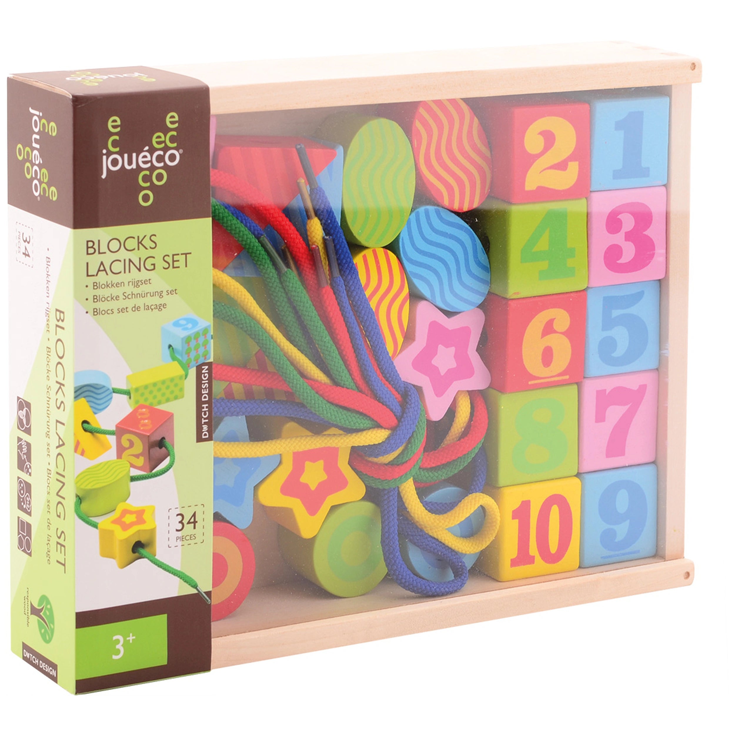 Johntoy - Wooden Blocks Lacing Set In Storage Box - Baby Activity Toys