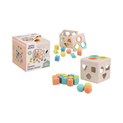 Joueco - Happy World Vierkante Vormensorteerder - Baby Activiteitsspeelgoed