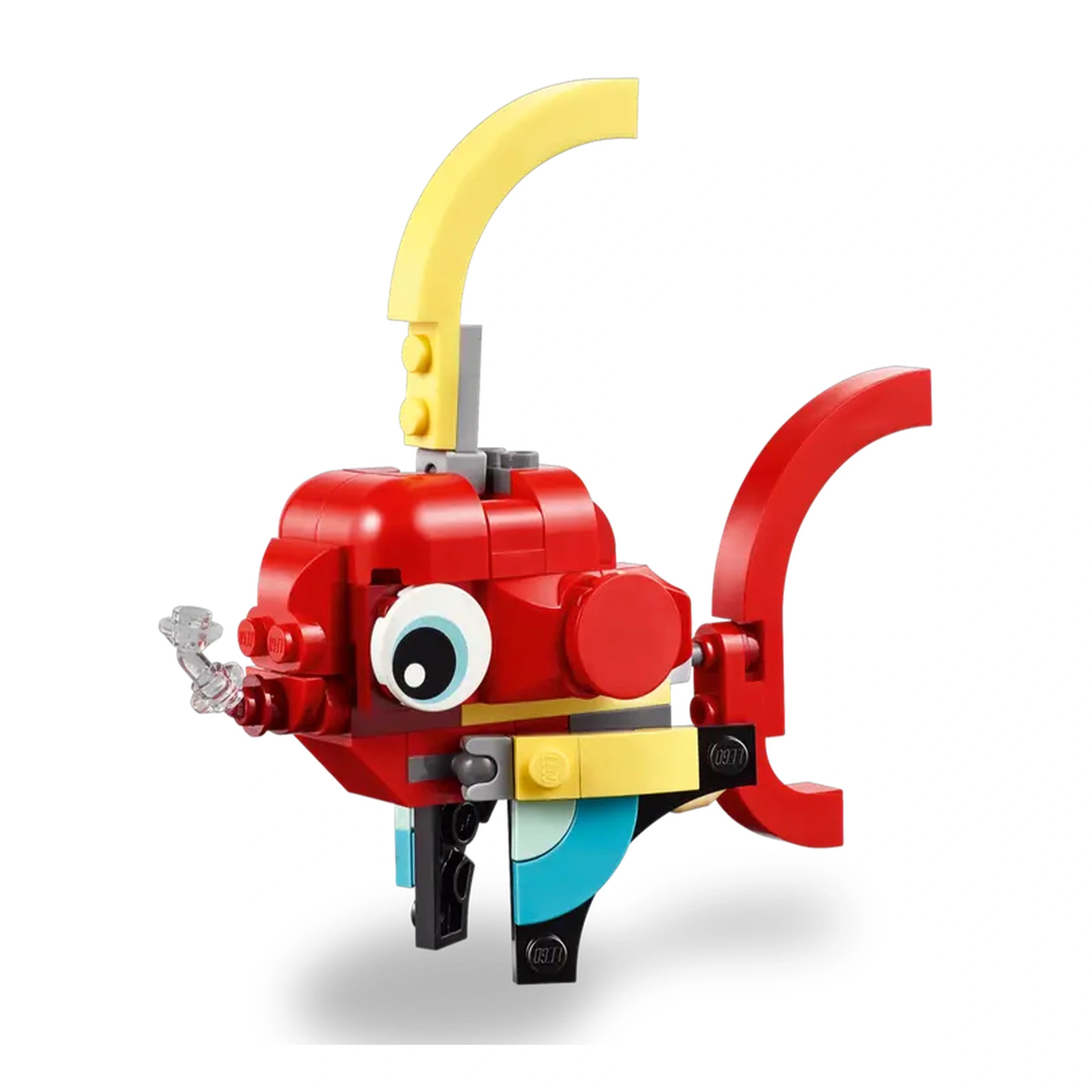 Colorful LEGO Creator Red Dragon construction set, featuring a friendly red dragon with big eyes, yellow horns, and articulated limbs.