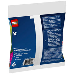 Packaged Lego - Disney Cinderella's Mini Garden Castle set, featuring vibrant colors and safety warnings on a blue background.