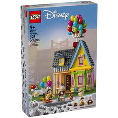 LEGO Disney 'Up' House construction set features a colorful house with balloons, Carl Fredricksen and Russell minifigures, and a Dug dog figure.