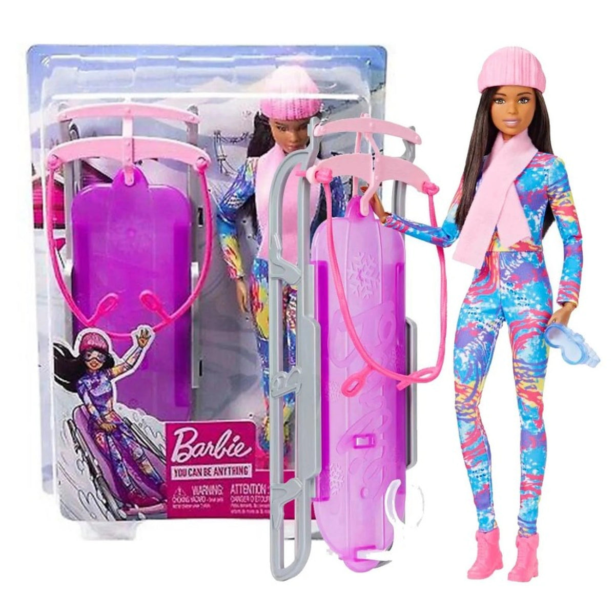 Mattel - Barbie Winter Sports Doll on Sleigh - Dolls Playsets Toy Figures