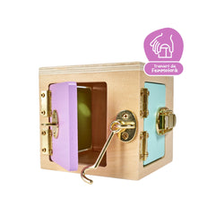 Montessori by Eichhorn - Multi-Activity Learning Cube for Kids Ages 3 Years+ - 12 cm FSC-Certified Wooden Motor Skills Toy with 4 Lock-and-Latch Mechanisms