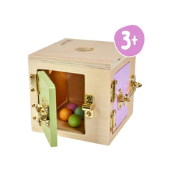 Montessori by Eichhorn - Multi-Activity Learning Cube for Kids Ages 3 Years+ - 12 cm FSC-Certified Wooden Motor Skills Toy with 4 Lock-and-Latch Mechanisms