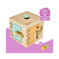 Montessori by Eichhorn - Multi-Activity Learning Cube for Kids Ages 3 Years+ - 12 cm FSC-Certified Wooden Motor Skills Toy with 4 Lock-and-Latch Mechanisms