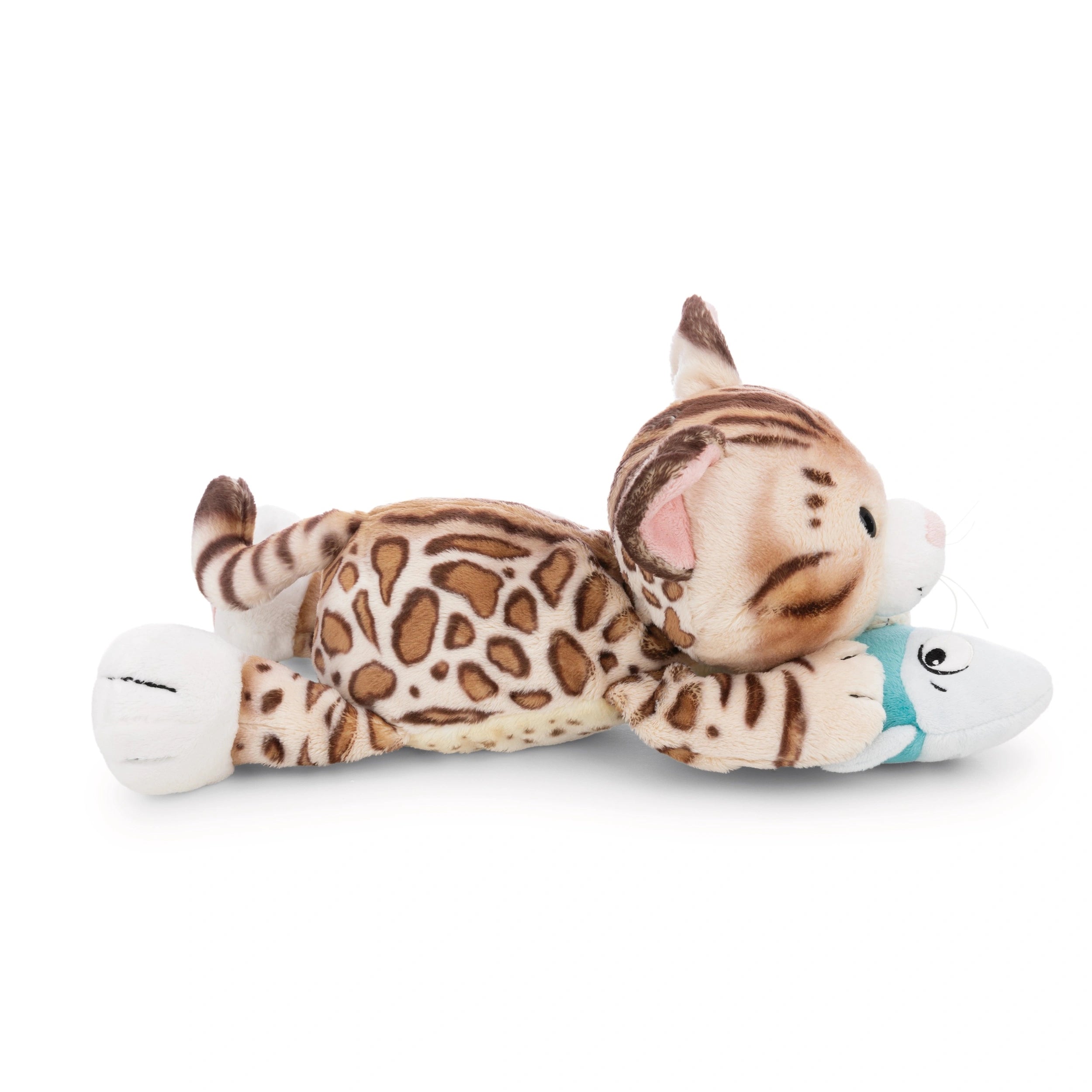 NICI - Homies- Soft Toy Lying Bengal Cat and Fish - Stuffed Animals