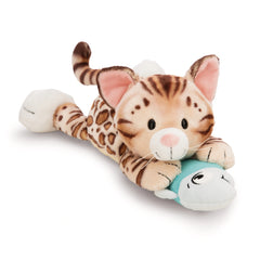NICI - Homies- Soft Toy Lying Bengal Cat and Fish - Stuffed Animals