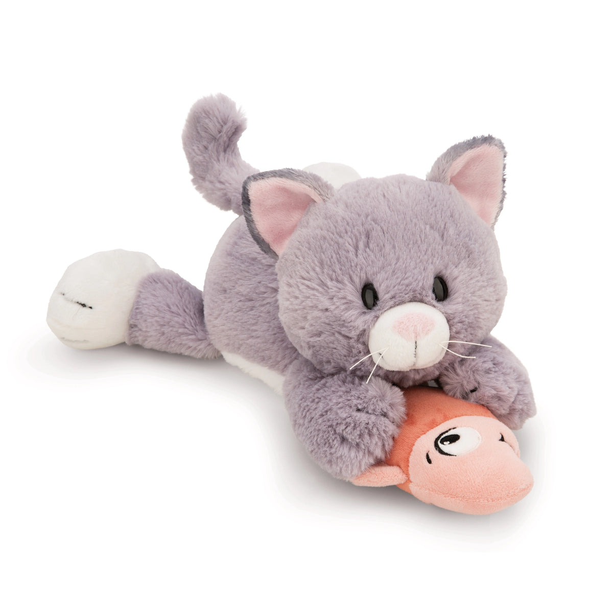 NICI - Homies- Soft Toy Lying Cat Gray Fish Nici Green 35 Cm - Stuffed Animals