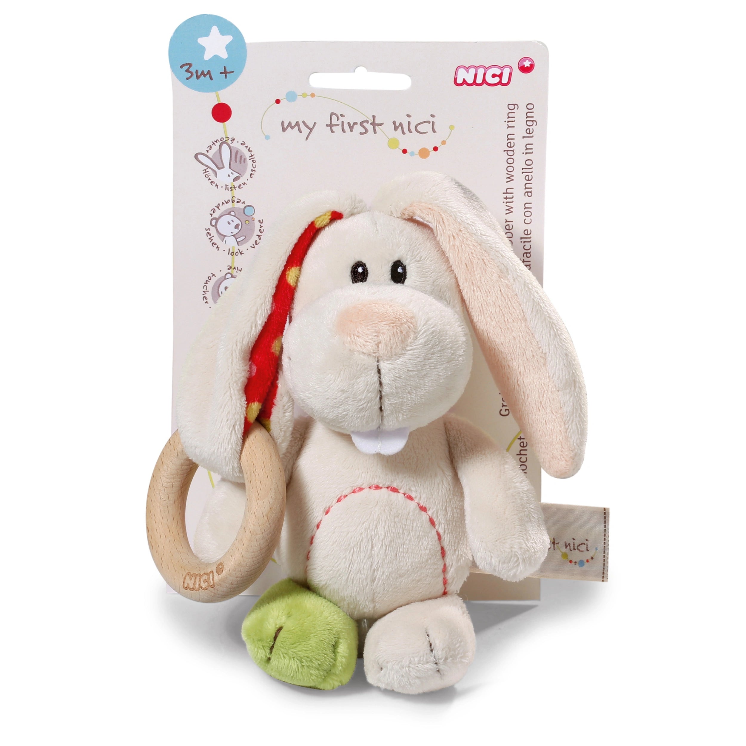 NICI - Mijn Eerste NICI - Griffin Konijn Tilli Met Houten Ring - Fopspenen & Bijtringen