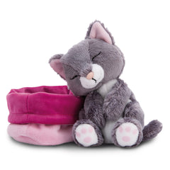 NICI - Sleeping Pets Grey Cat in Pink Basket - Stuffed Animals