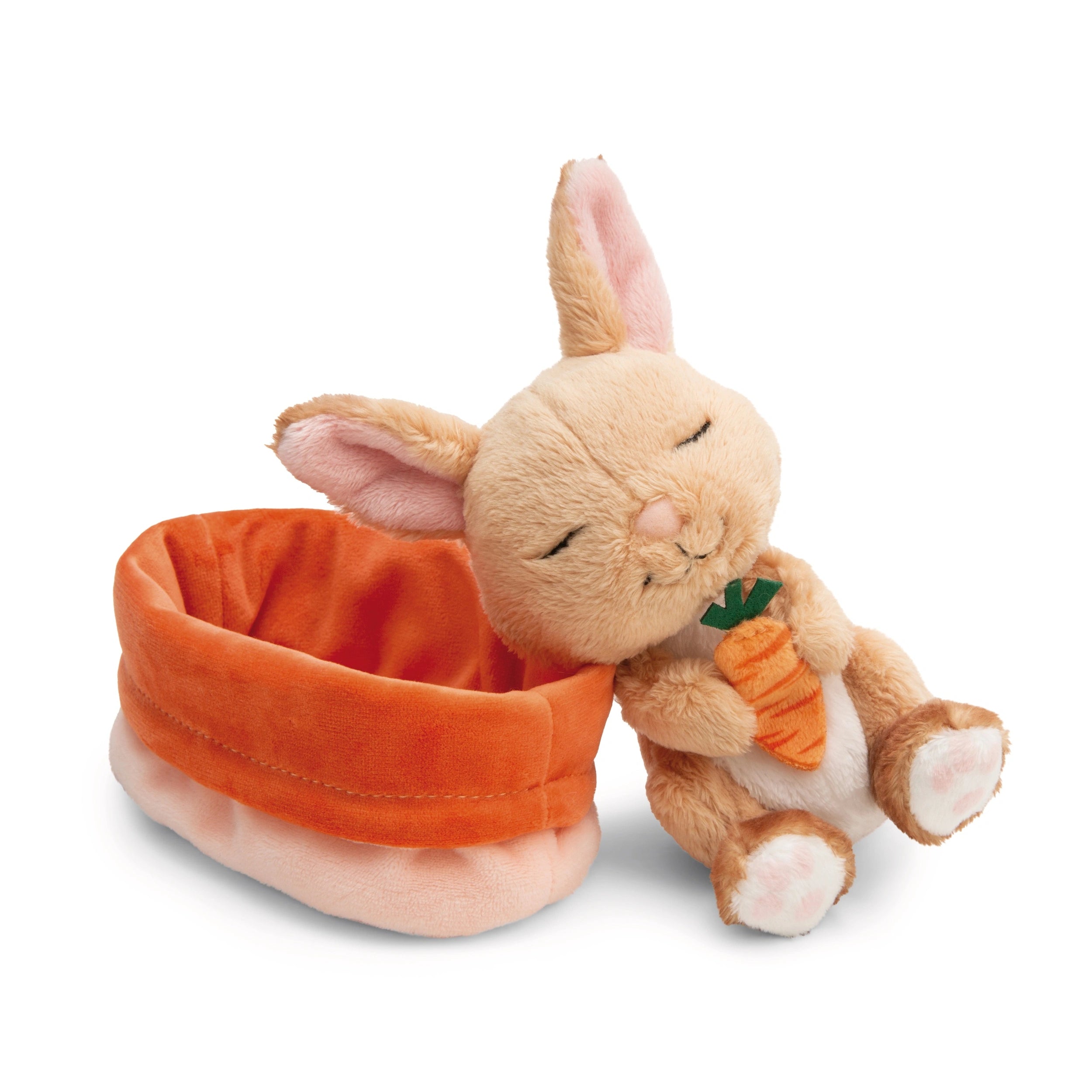 NICI - Sleeping-Pets-Rabbit-In-Peach-Basket - Stuffed-Animals