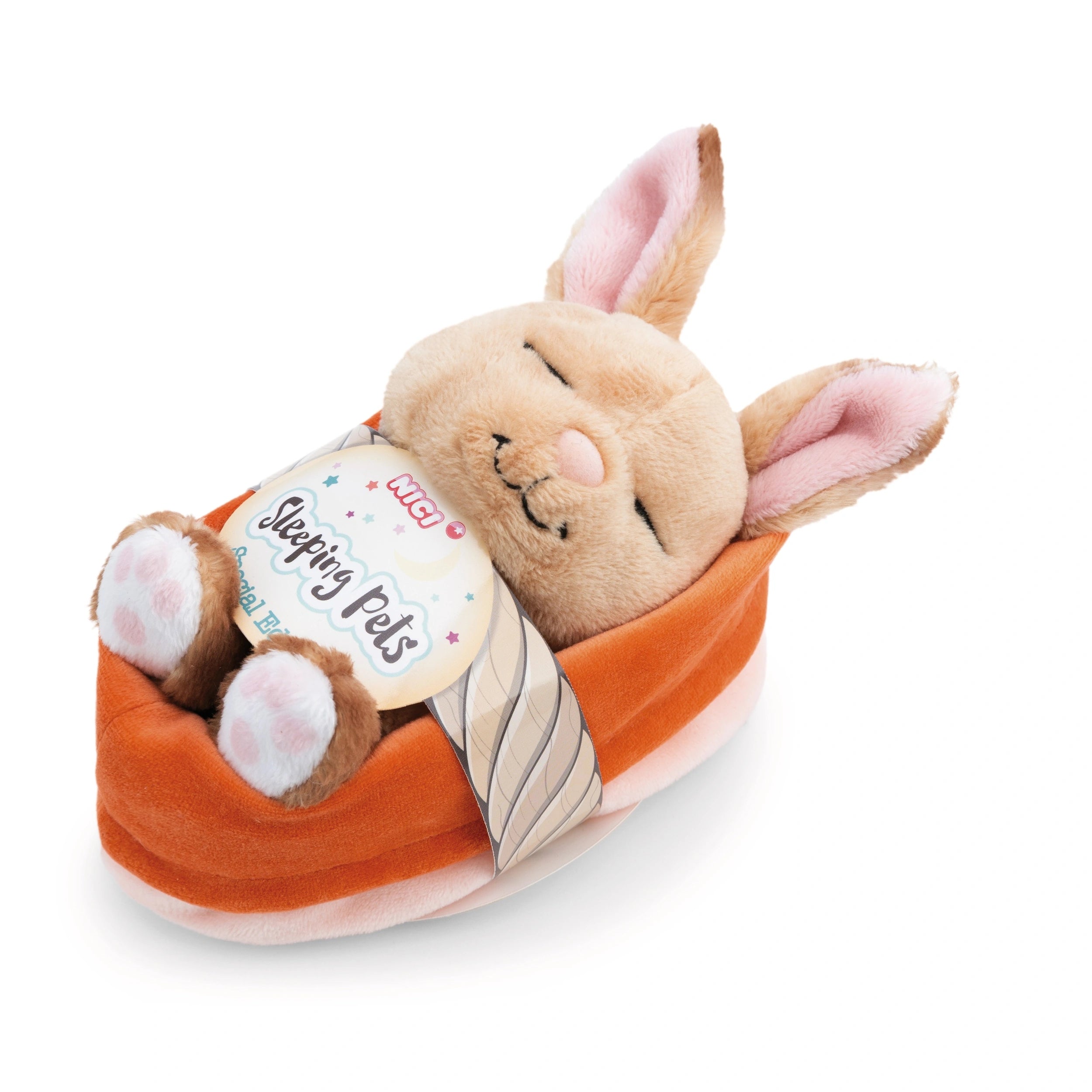 NICI - Sleeping-Pets-Rabbit-In-Peach-Basket - Stuffed-Animals