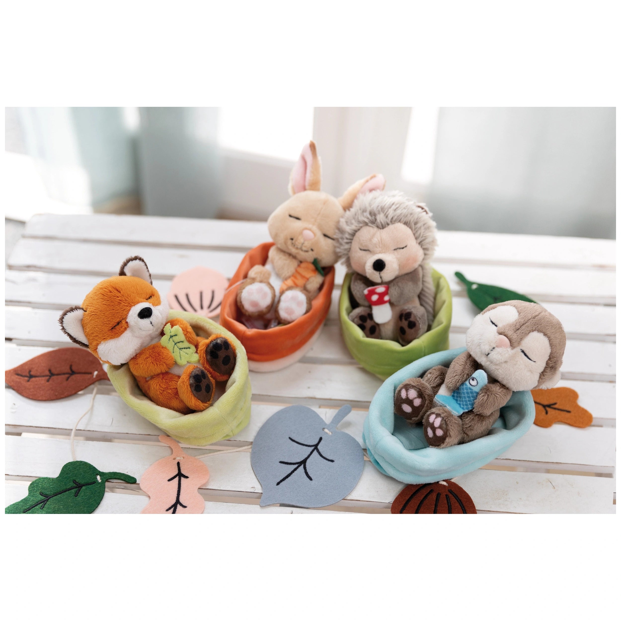 NICI - Sleeping-Pets-Rabbit-In-Peach-Basket - Stuffed-Animals