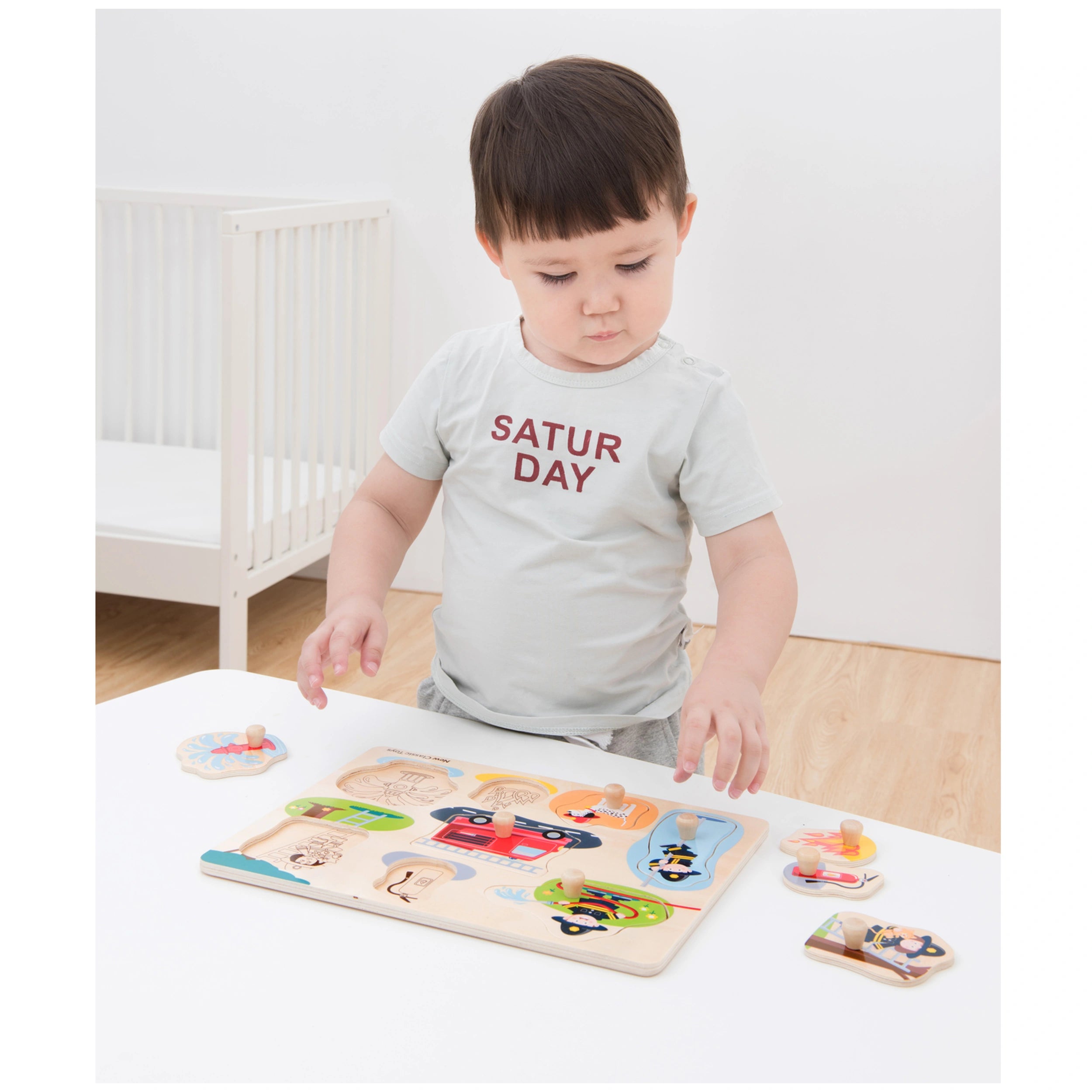 New Classic Toys - Puzzel met Stiften - 8 Stukken - Brandweer - Baby Activiteit Speelgoed