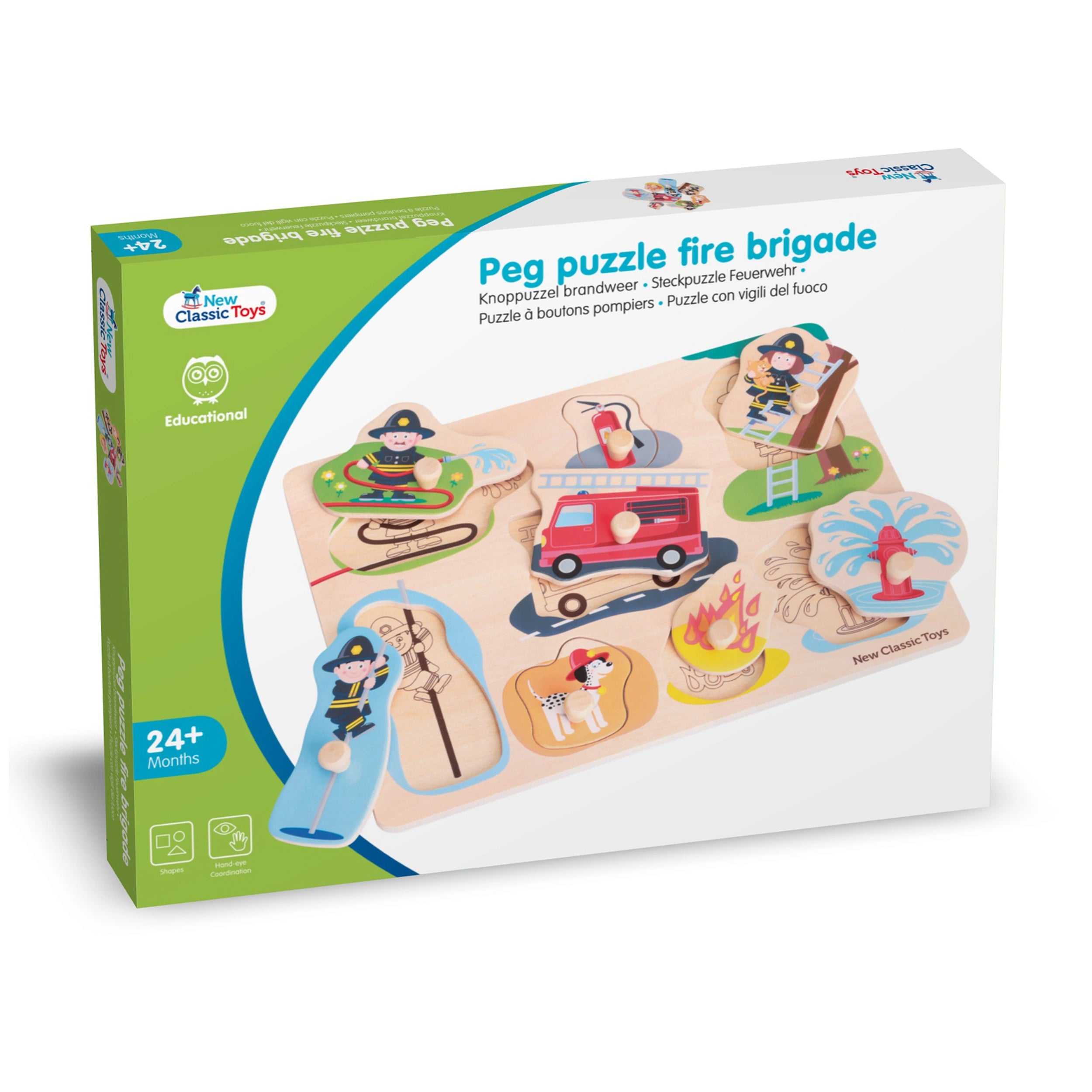 New Classic Toys - Puzzel met Stiften - 8 Stukken - Brandweer - Baby Activiteit Speelgoed