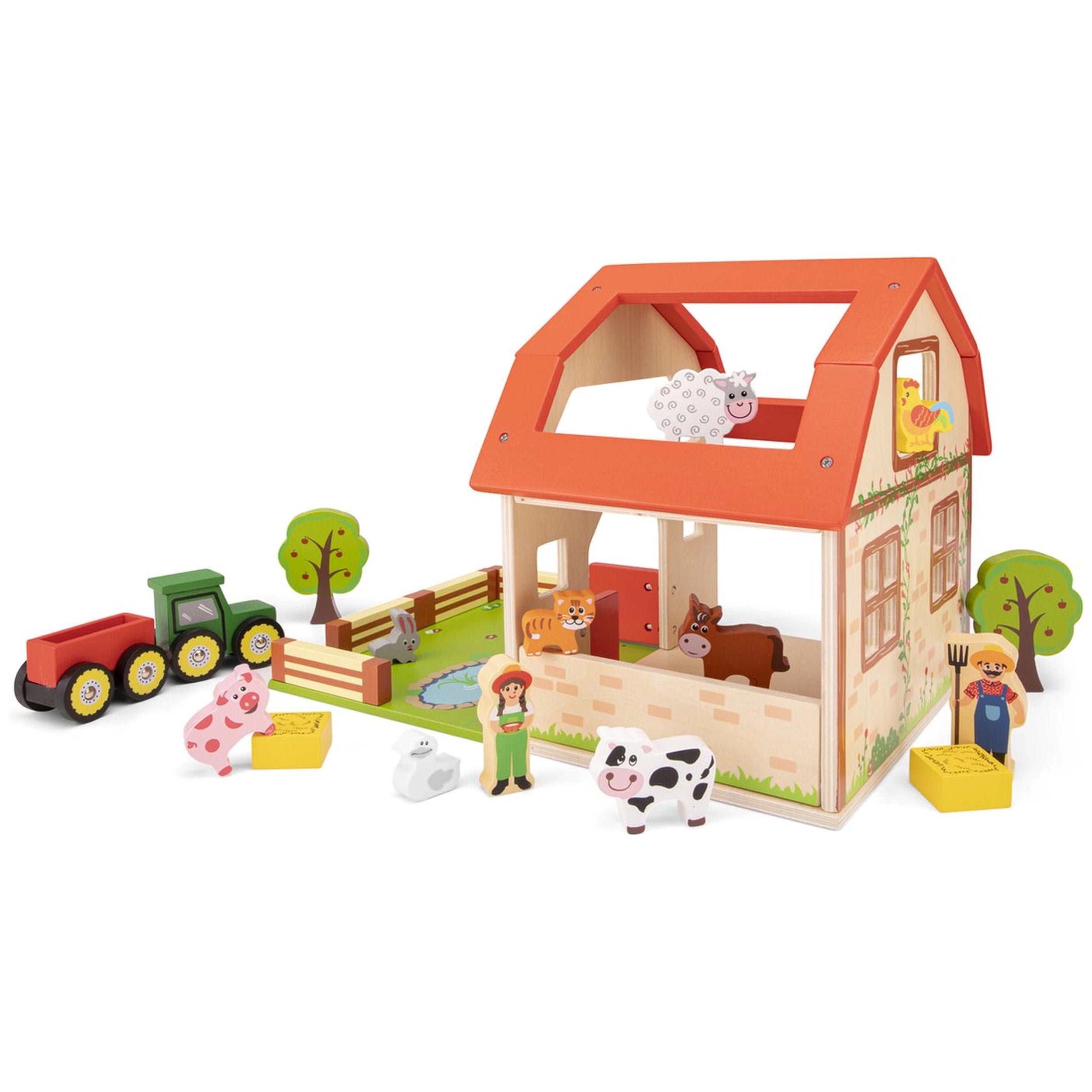 New Classic Toys - Houten Boerderij Speelgoedset Met 20 Figuren - Speelsets