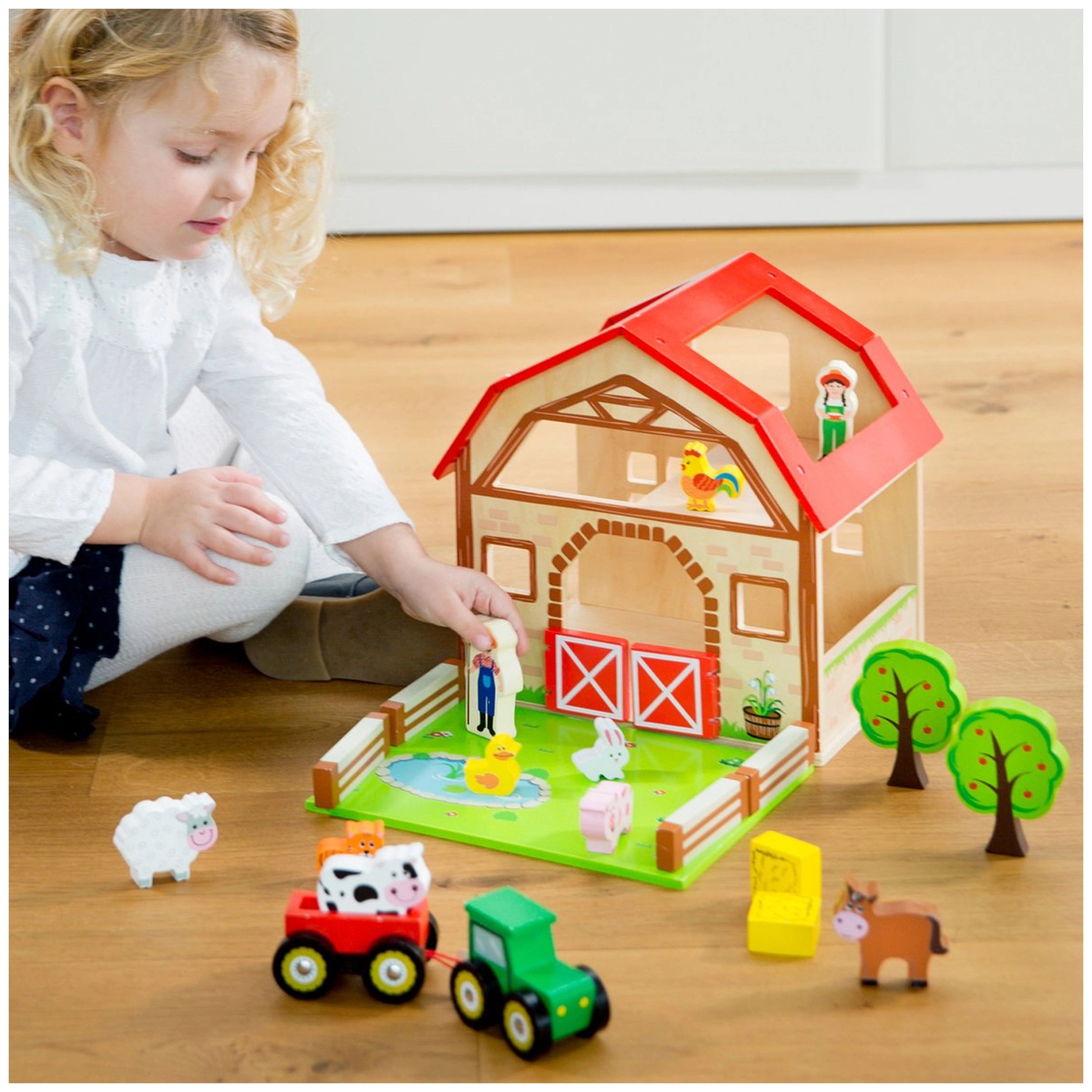 New Classic Toys - Houten Boerderij Speelgoedset Met 20 Figuren - Speelsets