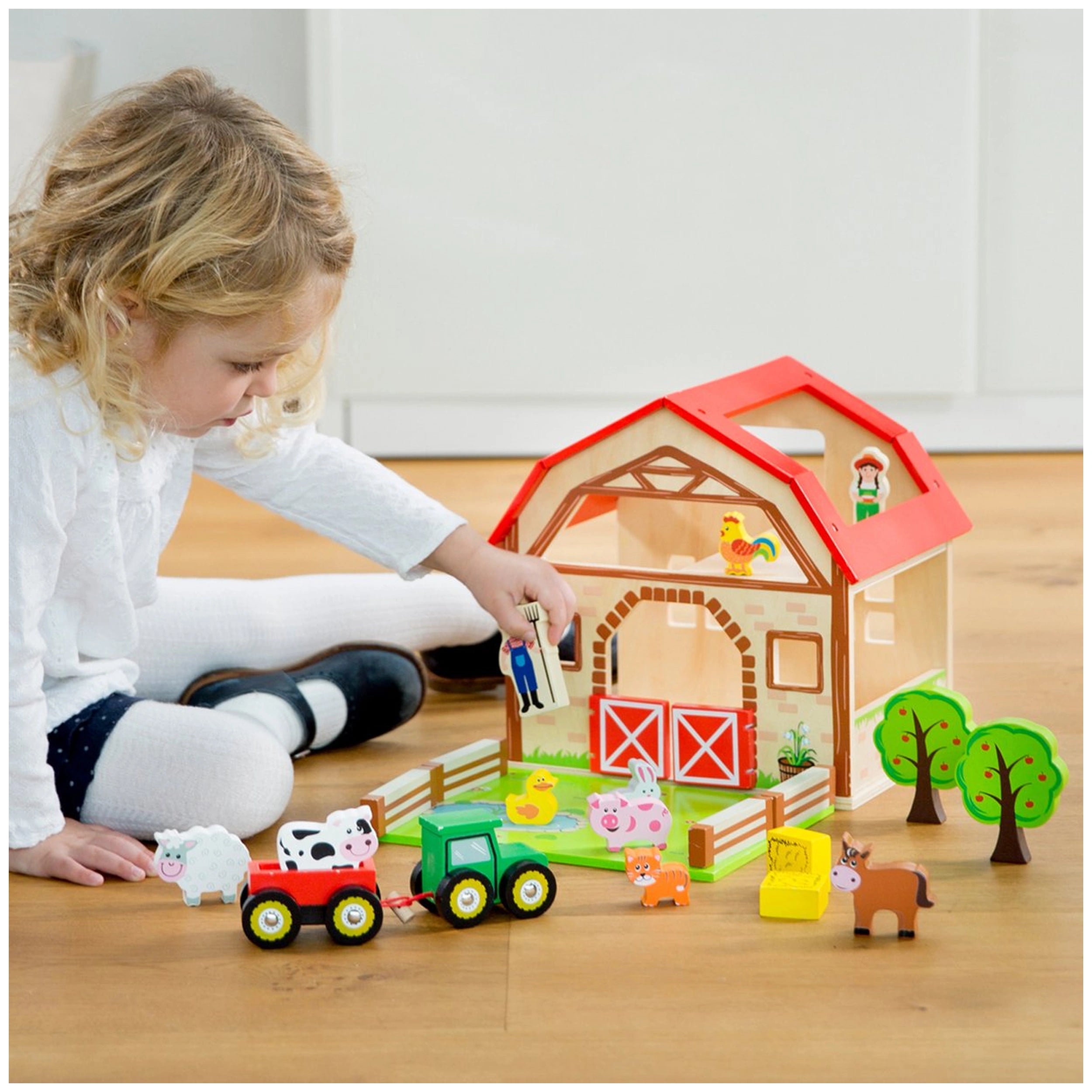 New Classic Toys - Houten Boerderij Speelgoedset Met 20 Figuren - Speelsets