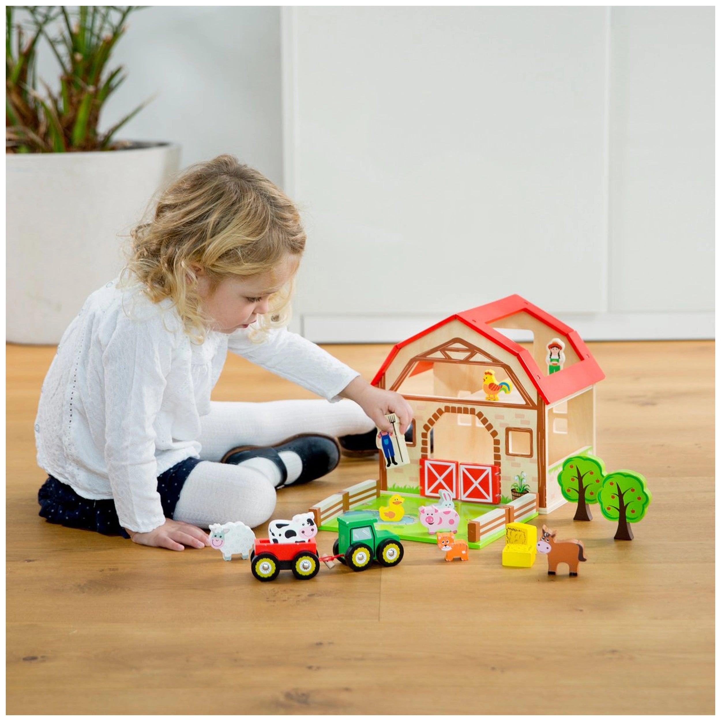 New Classic Toys - Houten Boerderij Speelgoedset Met 20 Figuren - Speelsets