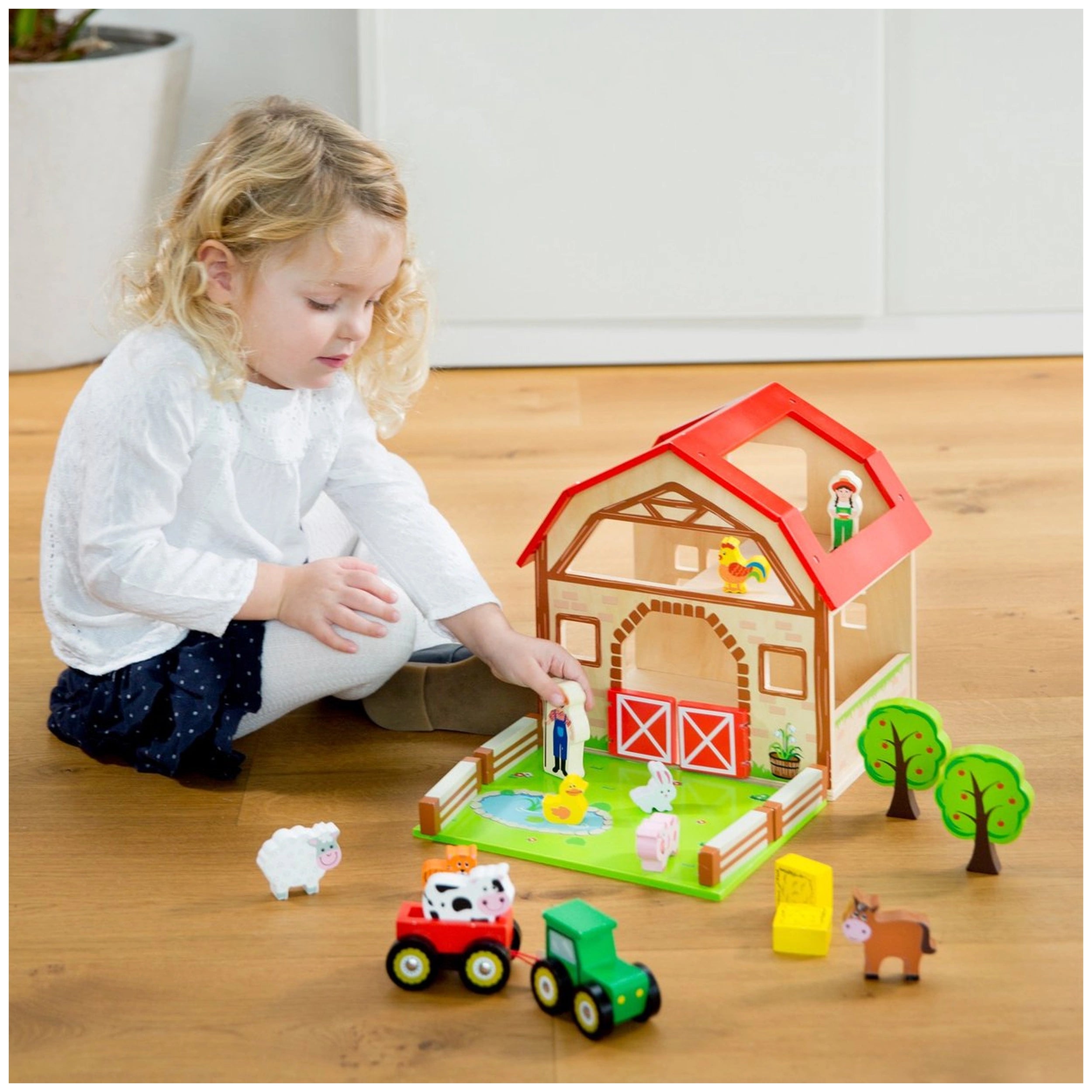 New Classic Toys - Houten Boerderij Speelgoedset Met 20 Figuren - Speelsets