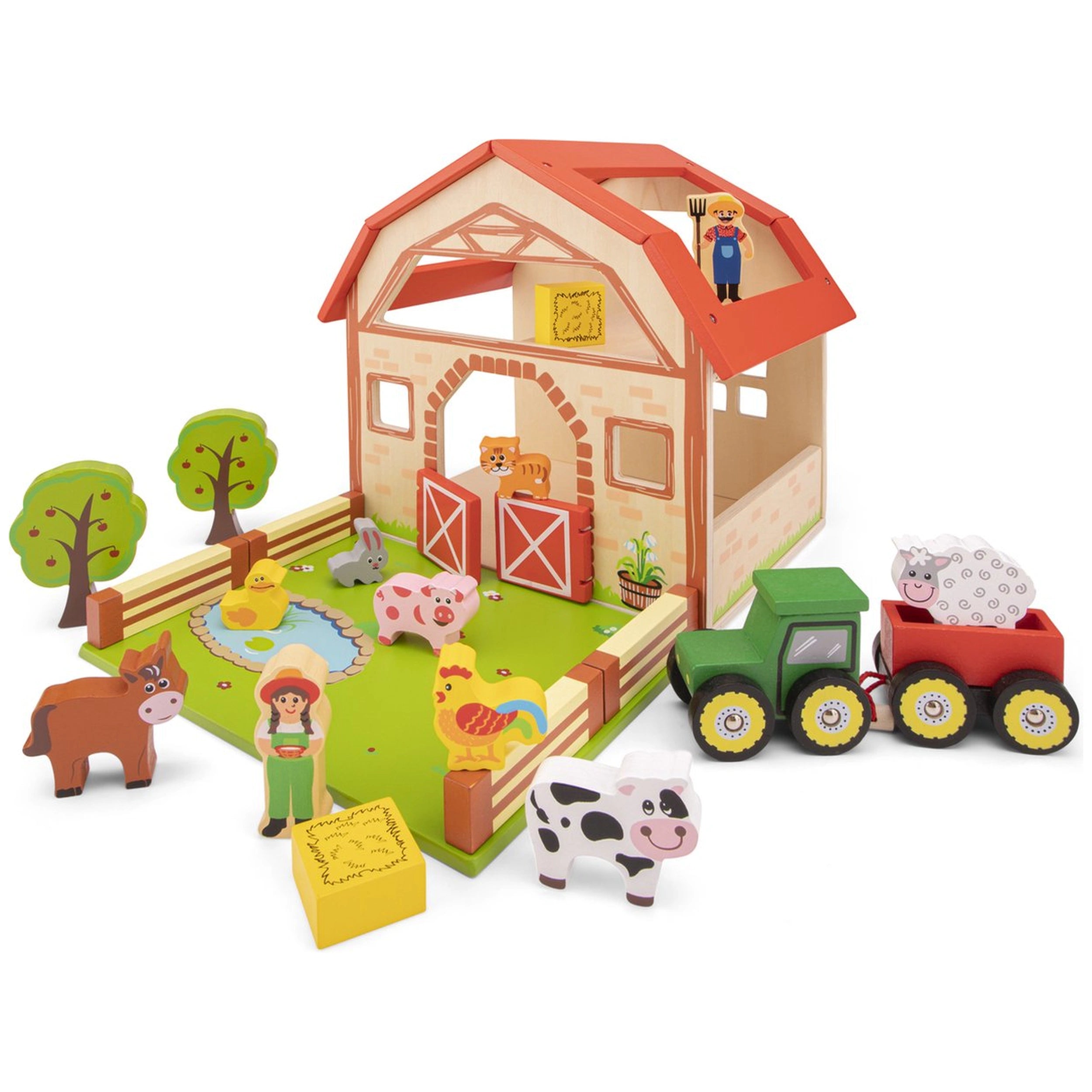 New Classic Toys - Houten Boerderij Speelgoedset Met 20 Figuren - Speelsets