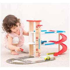 New Classic Toys - Wooden Toy Garage Including 3 Cars - Toy Playsets