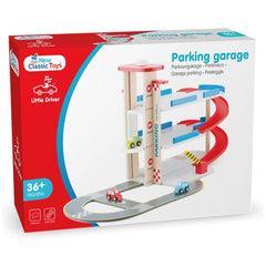 New Classic Toys - Wooden Toy Garage Including 3 Cars - Toy Playsets