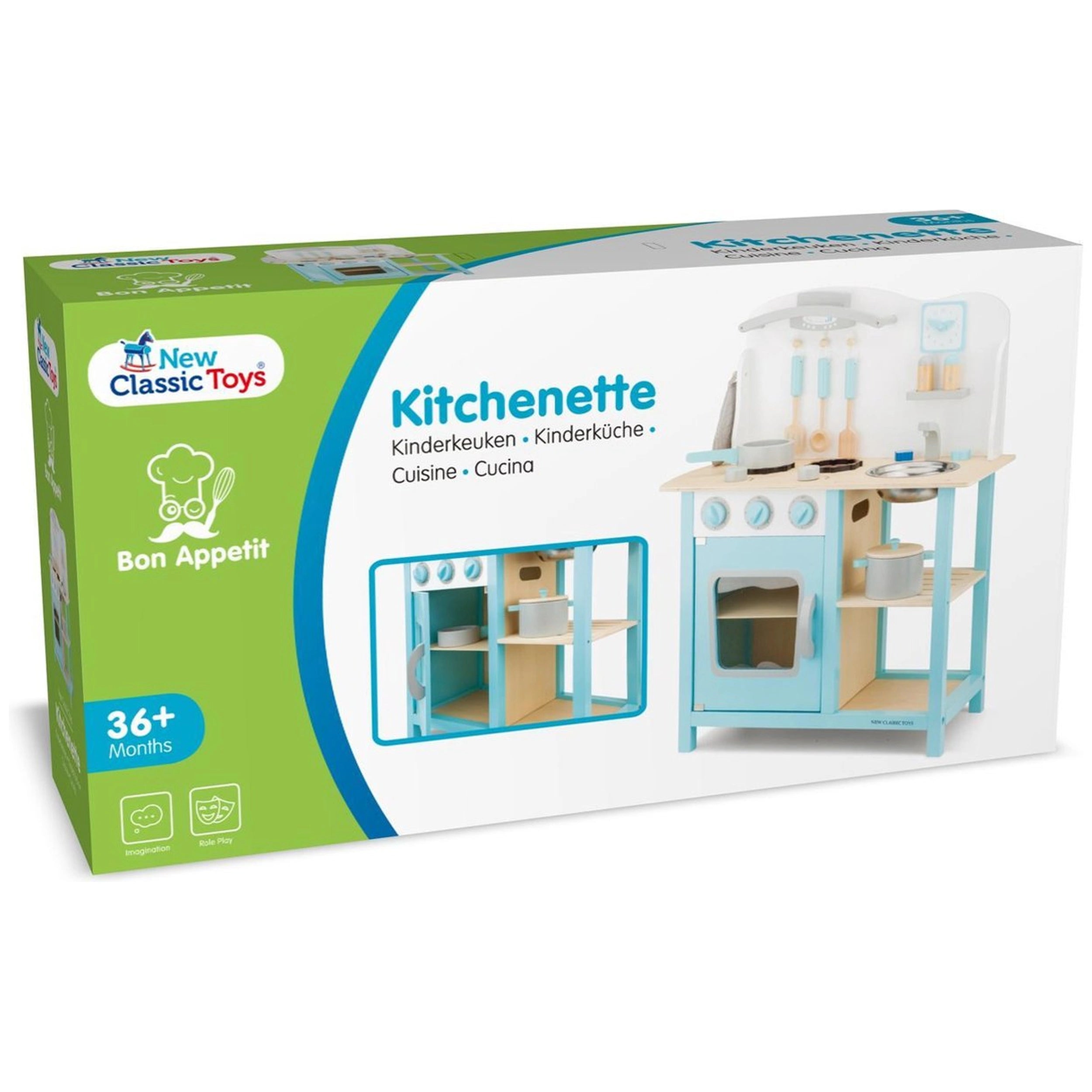 New Classic Toys - Houten Speelkeuken Blauw Bon Appetit - Doen alsof Beroepen & Rollenspel