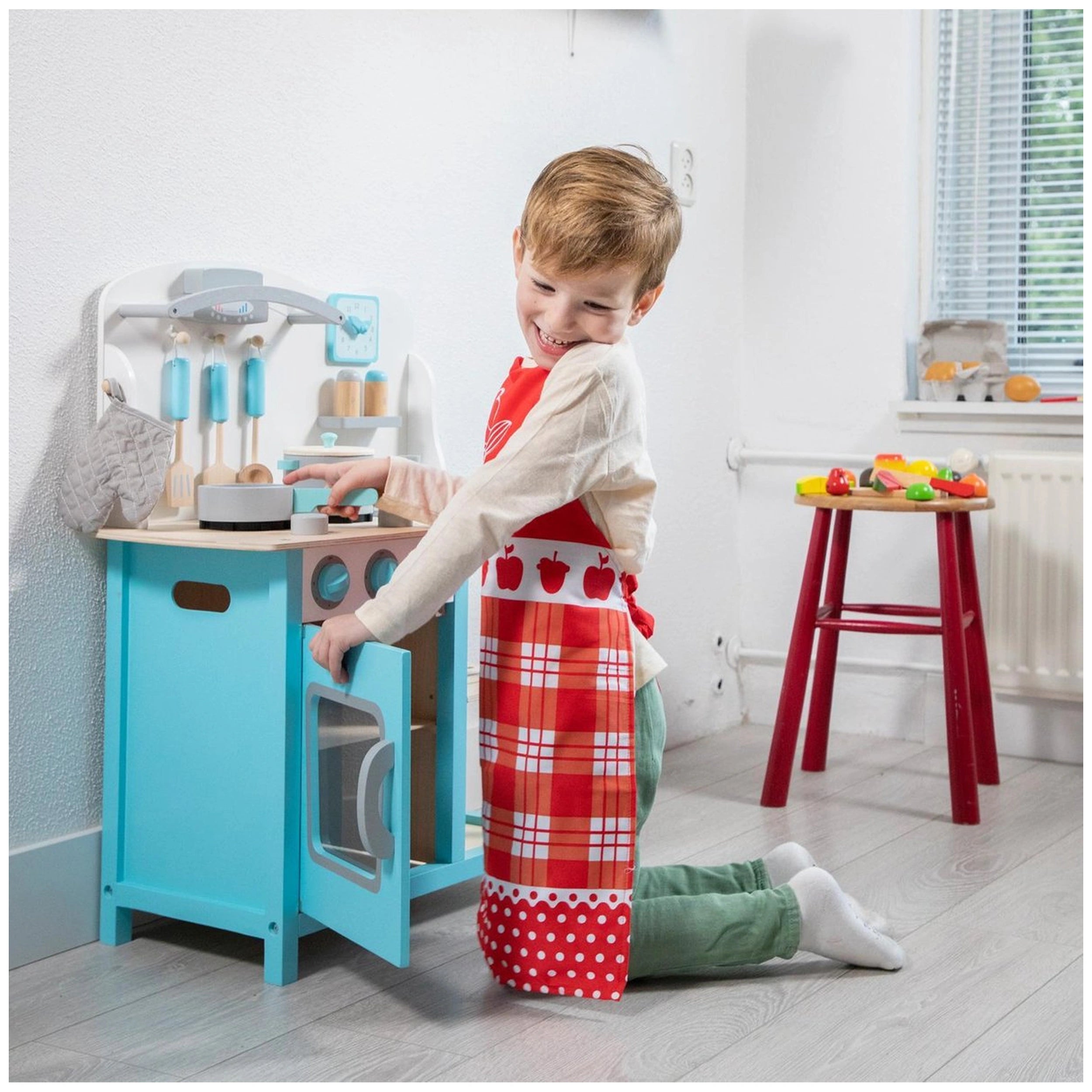 New Classic Toys - Houten Speelkeuken Blauw Bon Appetit - Doen alsof Beroepen & Rollenspel