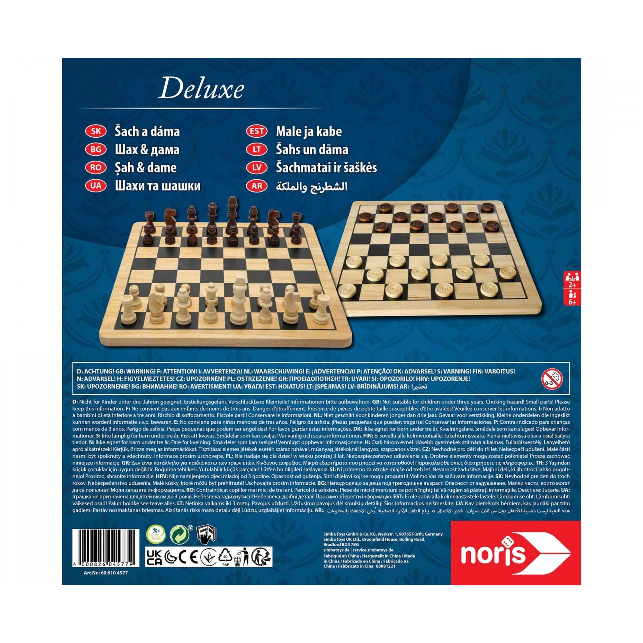 Noris - Deluxe Houten - Schaak & Dam - Bordspellen - Internationale Editie - Bordspellen