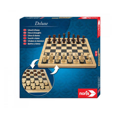 Noris - Deluxe Houten - Schaak & Dam - Bordspellen - Internationale Editie - Bordspellen