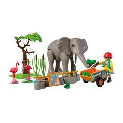 PLAYMOBIL - Elephant with Zookeeper - Animals & Friends - Age +4 - Toy Playsets - 72068 - 80772068