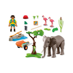 PLAYMOBIL - Elephant with Zookeeper - Animals & Friends - Age +4 - Toy Playsets - 72068 - 80772068