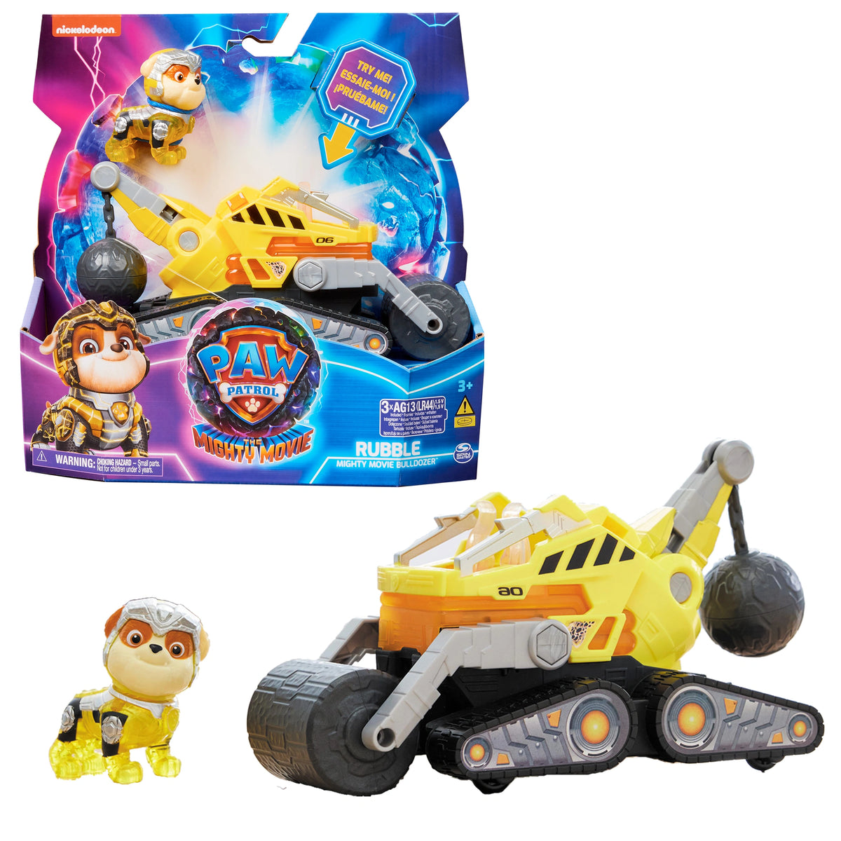 Paw Patrol The Mighty Movie Construction Toy Truck with Rubble Mighty Pups Action Figure with Lights and Sounds