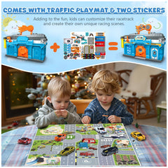 RS Toys - Pista Pit Stop 2 in 1 Draagbare Garage en Lanceerbaan - Speelvoertuigen