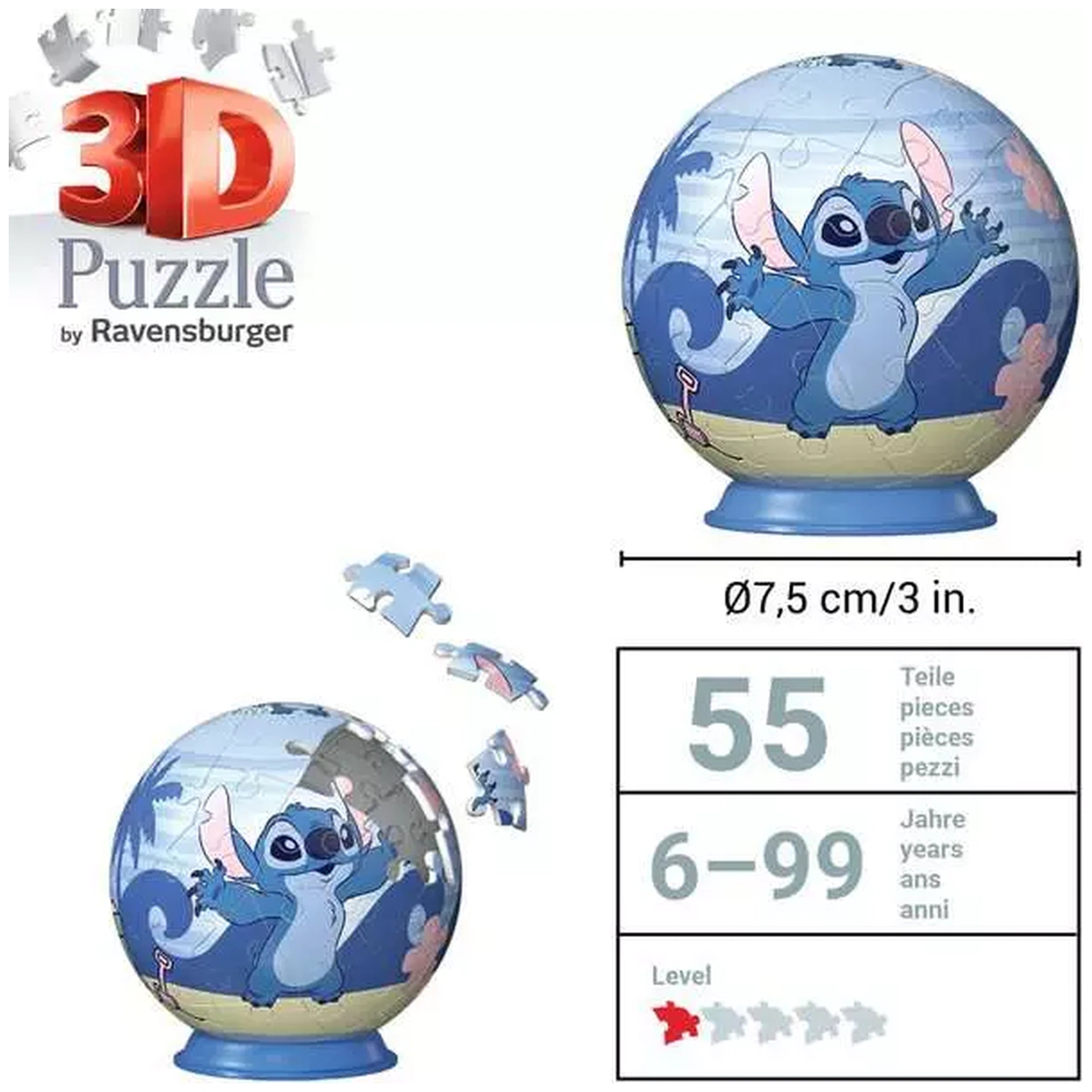 Ravensburger - 3D-Puzzle-Ball-Disney-Stitch-Action-Toy-Figures