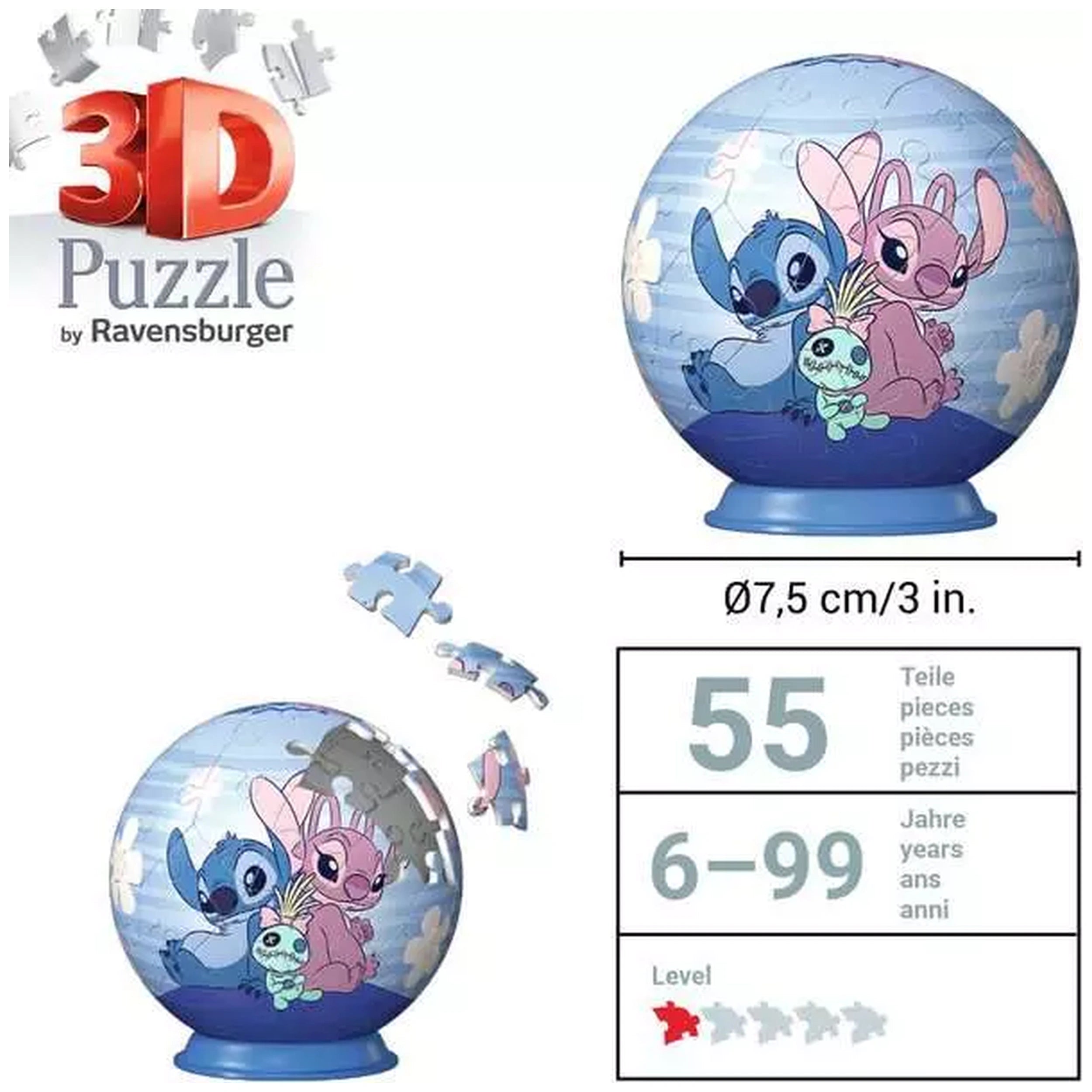 Ravensburger - 3D-Puzzle-Ball-Disney-Stitch-Angel-Action-Toy-Figures