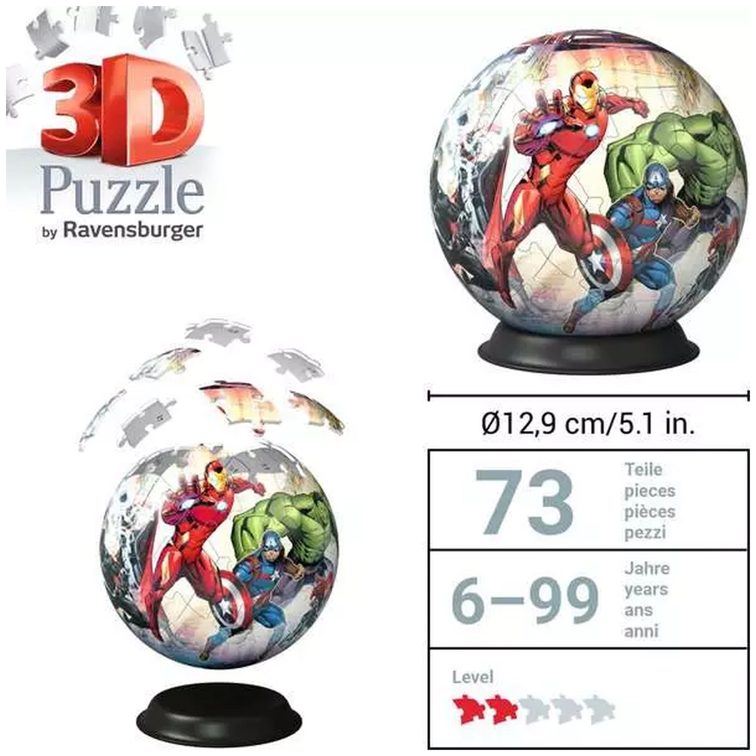 Ravensburger - 3D-Puzzelbal-Marvel-Avengers-Actie-Speelfiguren