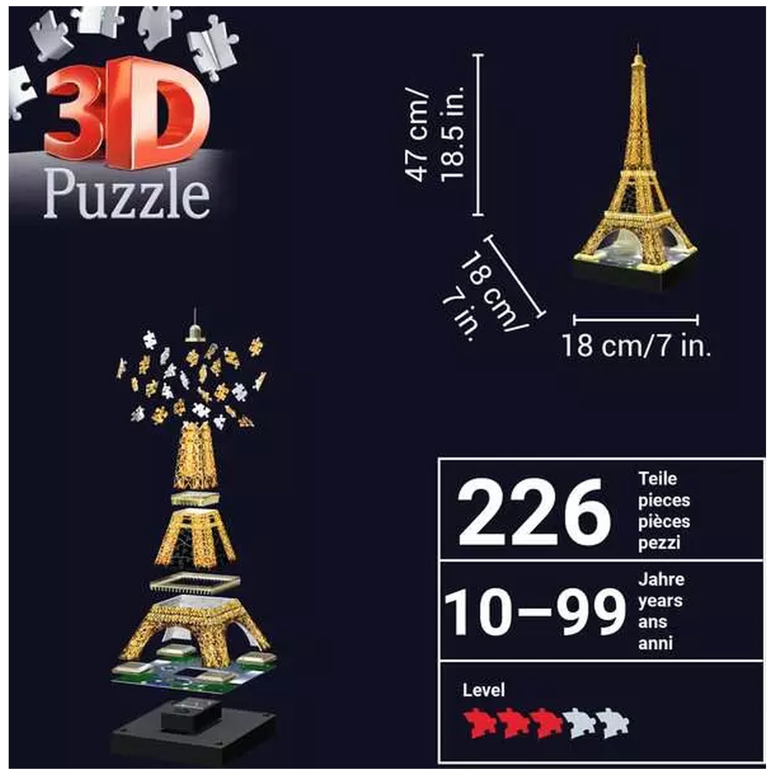 Ravensburger - Eiffeltoren 's Nachts - 216 Stukken - 3D Puzzels