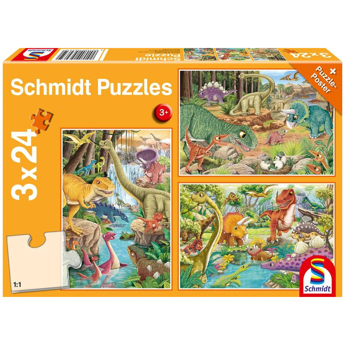 SCHMIDT SPIELE - Dinosaur Fun 3x24 Stuks Kinderpuzzels - Puzzels