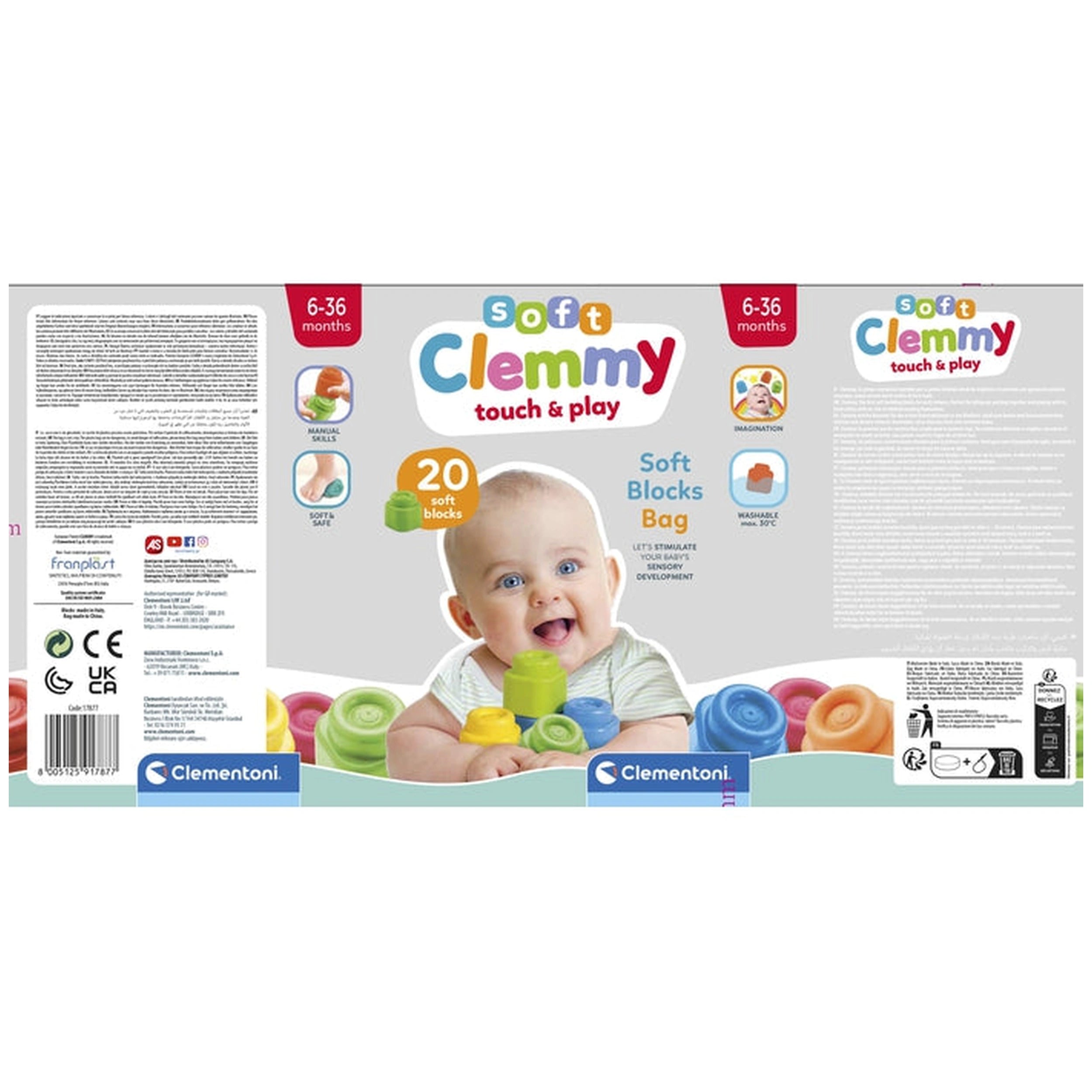 Soft Clemmy - Touch And Play 20 Soft Building Blocks Bag Baby Activity Toys