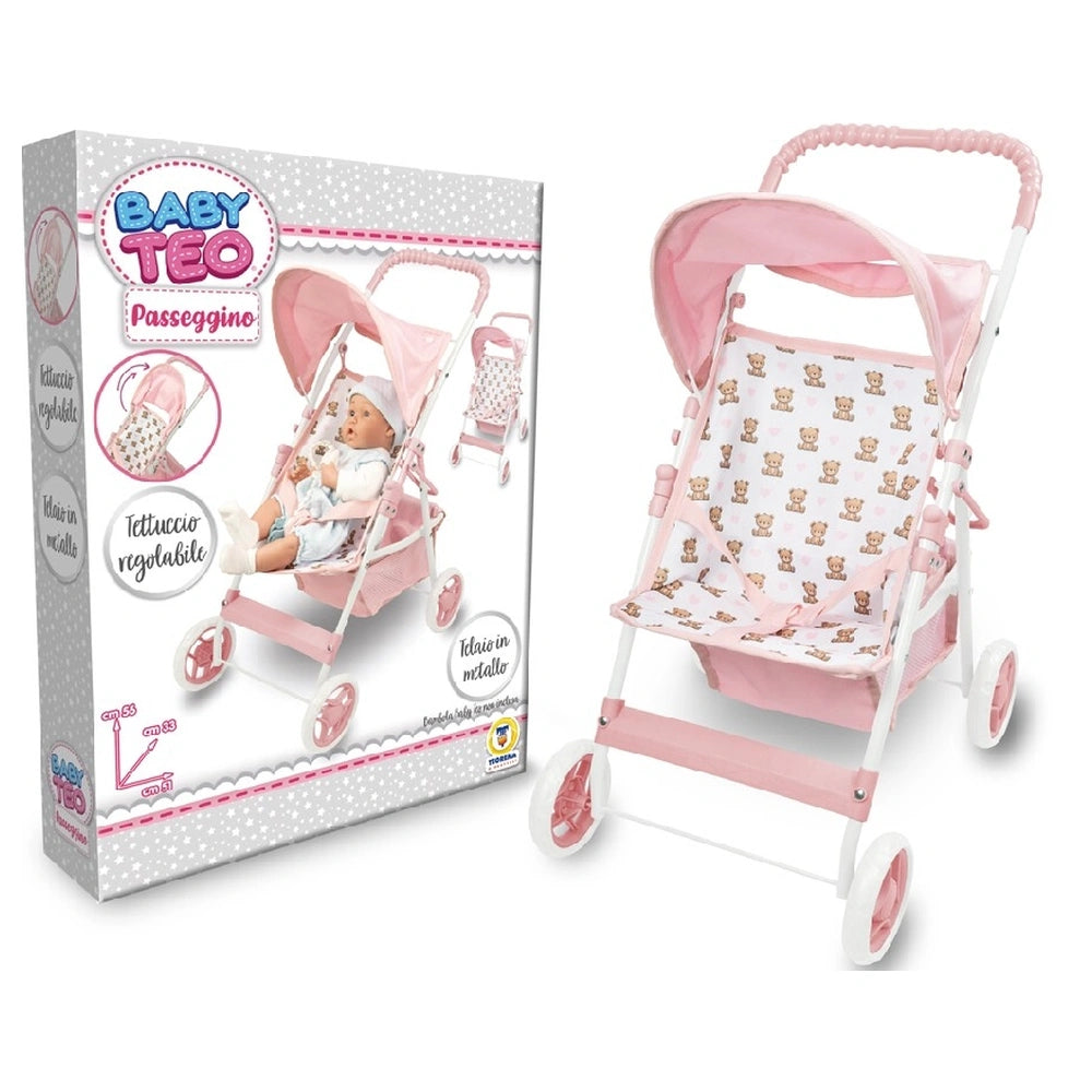 Teorema - Dolls Playsets - Baby Teo Doll Stroller - Bear Pattern - 3 Years - Educational Role-Play