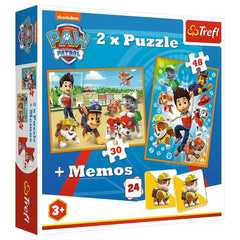 Trefl - 2 Puzzles in 1 + Memos - Paw Patrol to the Rescue - Puzzle & Card Game Age +3 - TRF90790