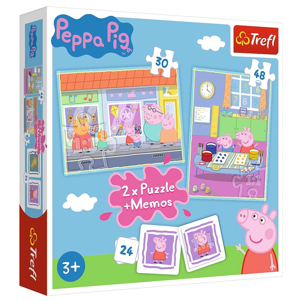 Trefl - 2 Puzzles in 1 + Memos - Peppa Pig Peppa's Day - Puzzles Age +3 - TRF90600